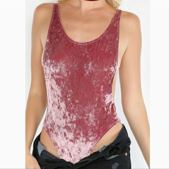 NWOT Something For Everyone Pink Crushed Velvet Felt BodySuit - Picture 1 of 7